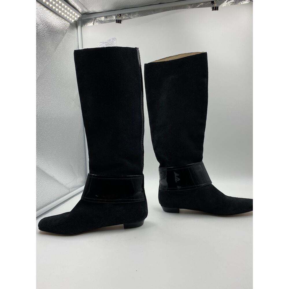 Michael Kors Emily Black Suede Leather Boot Patent Ankle Strap Sz 6.5 Equestrian - Picture 5 of 11
